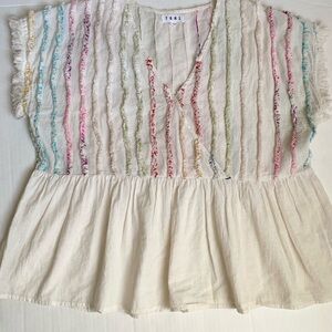 THML Multicolor Striped Textured Peplum Top Women’s Size L , Excellent Condition